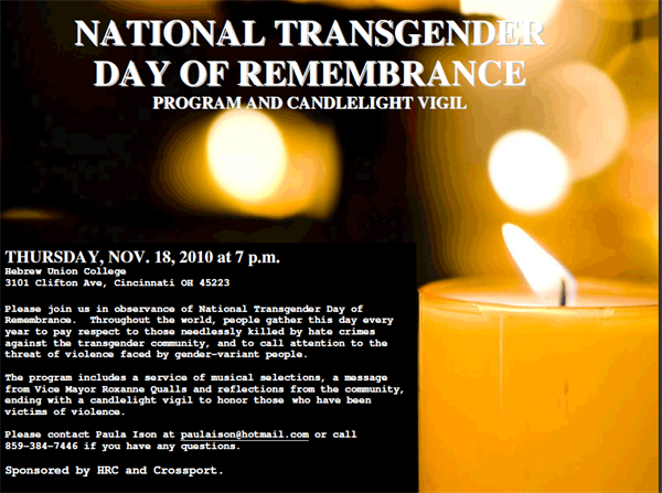 Certain colors to wear for Transgender Day of Remembrance?